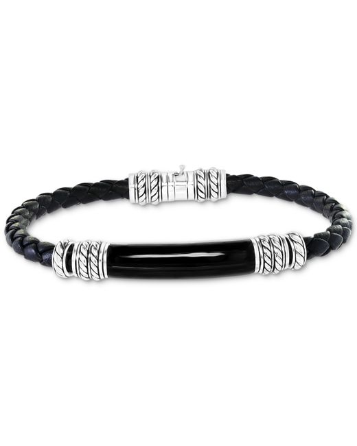 Effy Collection Effy Black Leather Braided Bracelet in Sterling