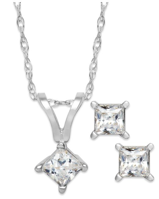 Macy's Princess-Cut Diamond Pendant Necklace and Earrings Set in 10k 1/10 ct. t.w.
