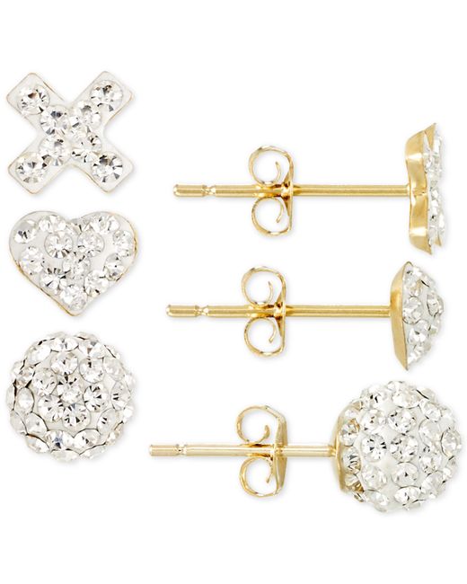 Macy's 3-Pc. Set Pave Crystal Stud Earrings in 10k Gold