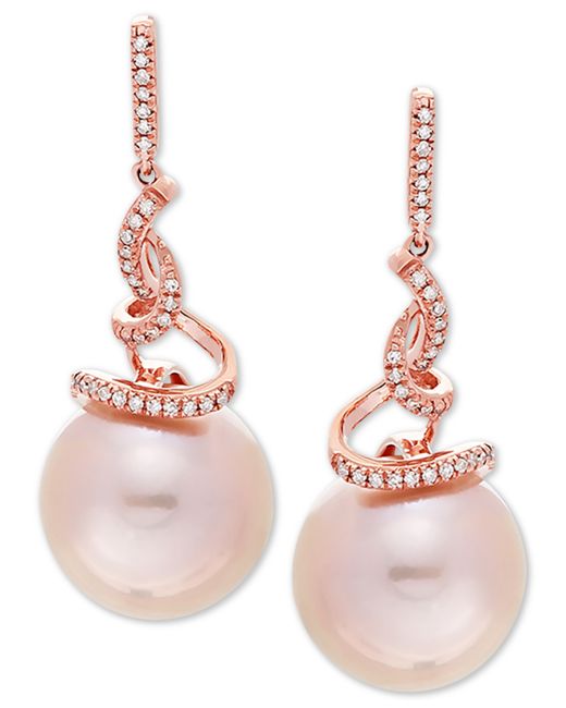 Honora Cultured Ming Pearl 12mm Diamond 1/8 ct. t.w. Drop Earrings in 14k Rose Gold