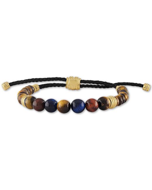 Esquire Men's Jewelry Multicolor Tigers Eye Bead Bolo Bracelet in 14k Gold-Plated Sterling Created for Macys