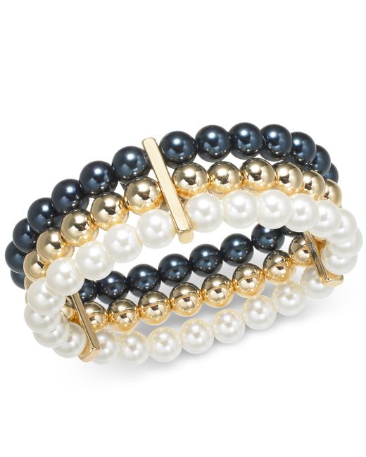 Charter Club Multi-Imitation Pearl Triple-Row Stretch Bracelet Created for Macys