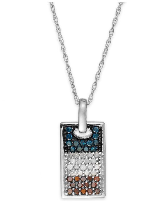 Macy's Diamond Flag Dog Tag Pendant Necklace in Sterling 1/2 ct. t.w.