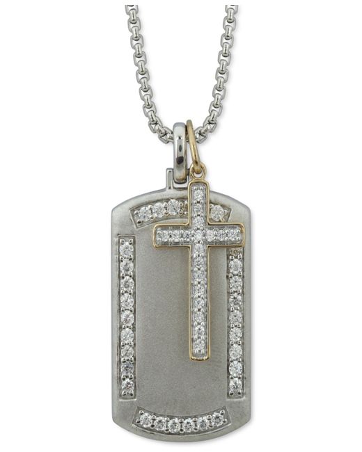 Macy's Diamond Cross Dog Tag 22 Pendant Necklace 1 ct. t.w. in Sterling