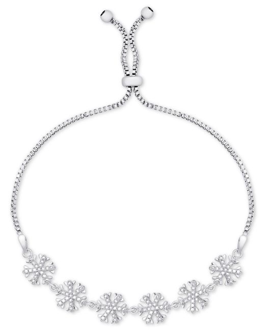 Macy's Diamond Accent Snowflake Slider Bracelet in Fine Plate
