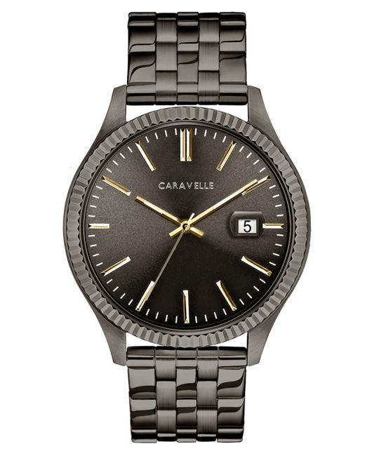 Caravelle NY Designed by Bulova Gunmetal Stainless Steel Bracelet Watch 41mm Shoes