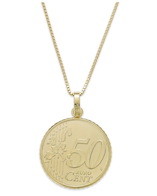 Italian Gold Engraved Euro Coin Pendant Necklace