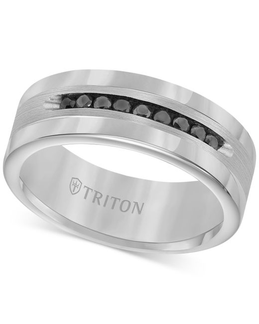 Triton and Sterling Ring Channel-Set Black Diamond Accent Wedding Band