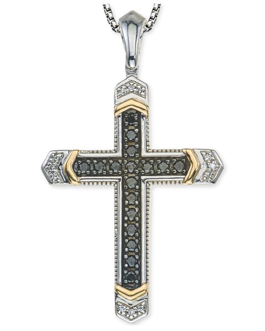 Macy's Diamond Cross Pendant Necklace 1/4 ct. t.w. in Sterling and 10k Gold