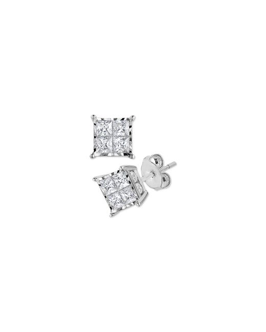Trumiracle Diamond Princess Cluster Stud Earrings 1/2 ct. t.w. in 14k Yellow or Rose Gold