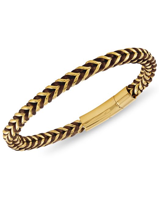 Esquire Men's Jewelry Nylon Cord Statement Bracelet in Gold Ion-Plated Stainless Steel or Created for Macys