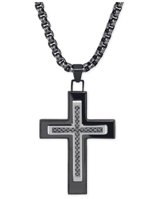 Esquire Men's Jewelry Diamond 1/4 ct. t.w. Cross Necklace in Ip over Stainless Steel Created for Macys