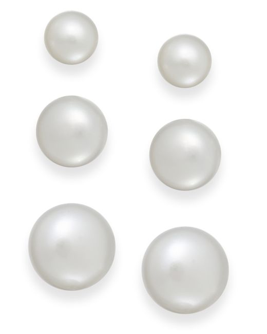 Macy's Cultured Freshwater Pearl 3 piece Stud Earring Set in Sterling 6-10mm