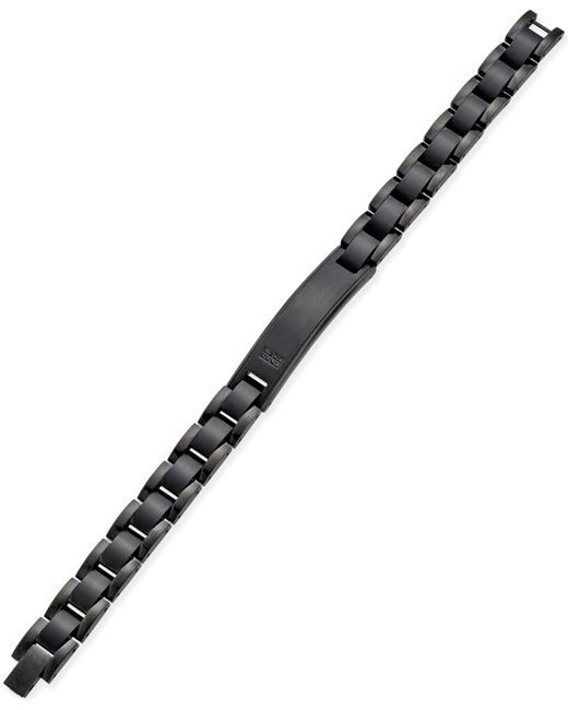 Macy's Diamond Accent Link Id Bracelet in Ip-Plated Stainless Steel
