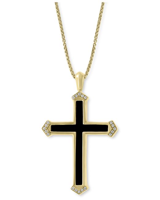 Effy Collection Effy Onyx Diamond 1/10 ct. t.w. Cross 22 Pendant Necklace in 14k Gold