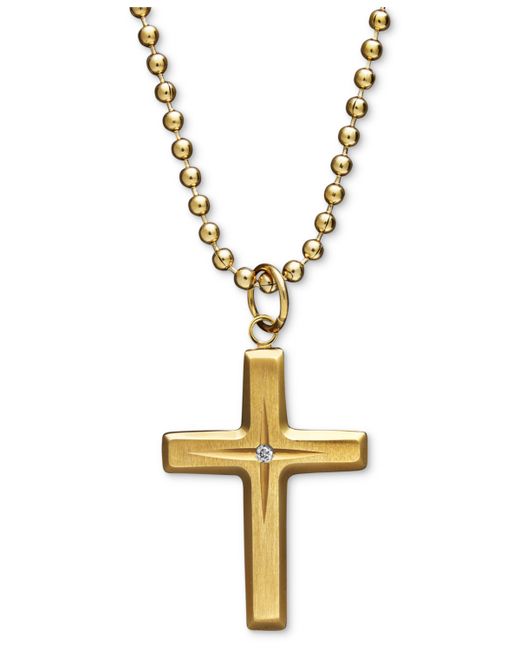 Macy's Ion Plated Stainless Steel Necklace Diamond Accent Cross Pendant