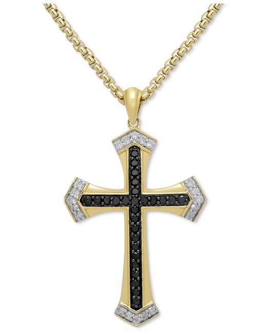 Macy's Black White Diamond Cross 22 Pendant Necklace 1/2 ct. t.w. in 18k Gold-Plated Sterling