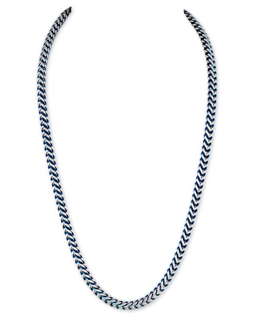 Esquire Men's Jewelry Fox Chain Necklace in Stainless Steel and Blue Ion-Plate Created for Macys