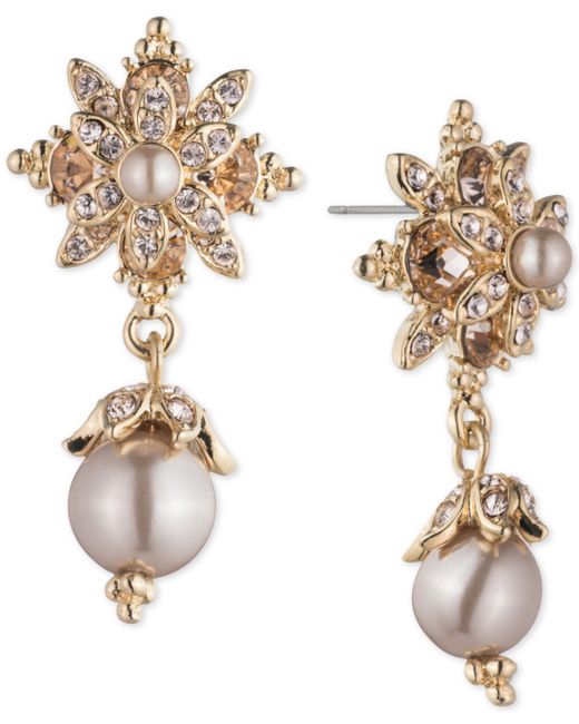 Marchesa Tone Crystal Imitation Pearl Drop Earrings