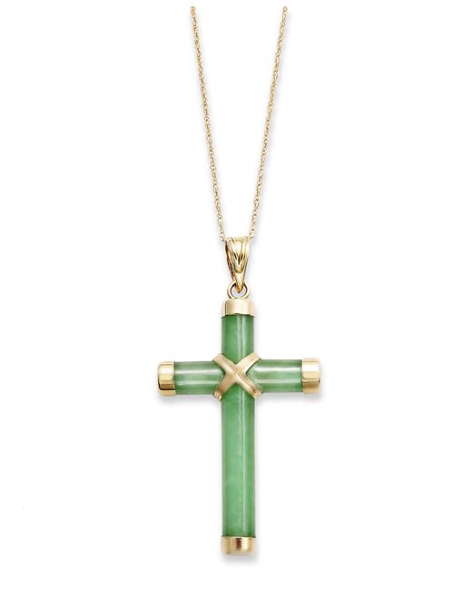 Macy's Jade Cross Pendant Necklace in 14k Gold 20 ct. t.w.