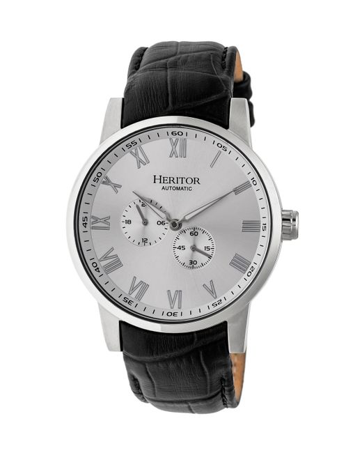 Heritor Automatic Romulus Silver Leather Watches 44mm