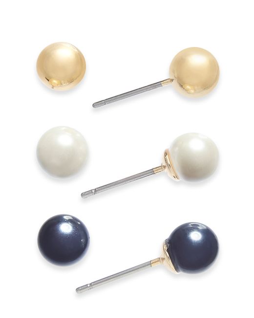 Charter Club Gold-Tone 3-Pc. Set Imitation Pearl Stud Earrings Created for Macys