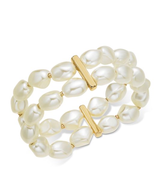 Charter Club Gold-Tone Imitation Pearl Double-Row Stretch Bracelet Created for Macys