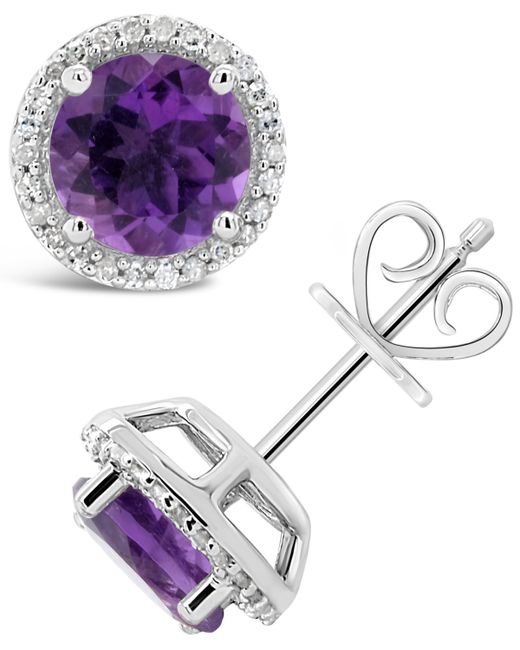 Macy's Round-cut Gemstone and Diamond 1/6 ct. t.w. Stud Earrings in Sterling