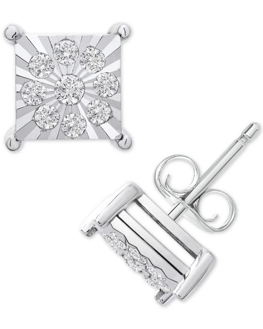 Macy's Diamond Cluster Miracle Plate Square Stud Earrings 1/4 ct. tw in Sterling