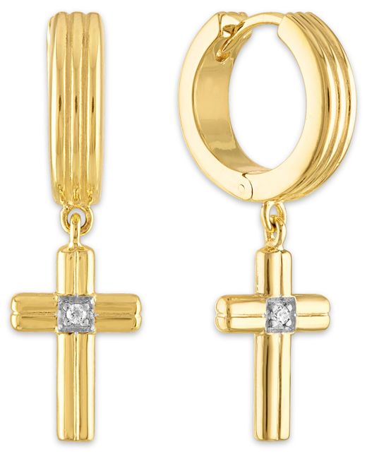 Esquire Men's Jewelry Diamond Accent Cross Drop Hoop Earrings in 14k Gold-Plated Sterling or Black Ruthenium over Created for Macys
