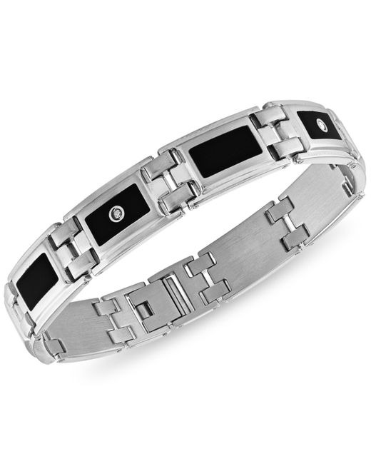 Macy's Diamond 1/8 ct. t.w. Black Enamel Bracelet in Stainless Steel