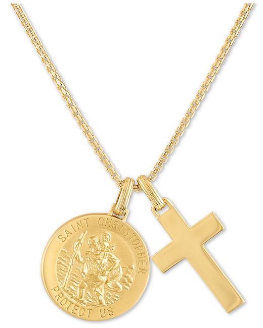 Esquire Men's Jewelry St. Christopher Cross 24 Pendant Necklace in 14k Gold-Plated Sterling Created for Macys