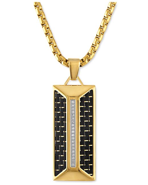Esquire Men's Jewelry Diamond Dog Tag 22 Pendant Necklace 1/10 ct. t.w. in Carbon Fiber Gold-Tone Ion-Plated Stainless Steel Created for Macys