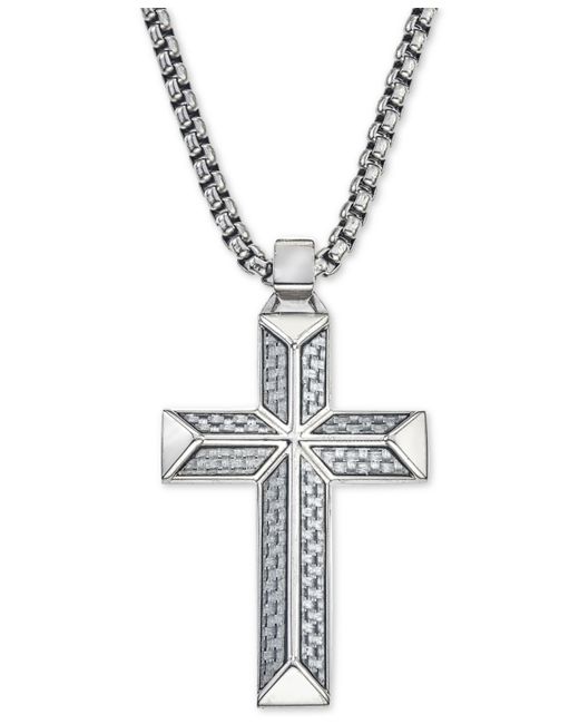 Esquire Men's Jewelry Cross Pendant Necklace in Carbon Fiber and Created for Macys