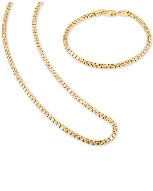 Esquire Men's Jewelry 2-Pc. Set Box Link 22 Chain Necklace and Bracelet in 14k Gold-Plated Sterling Created for Macys Also available
