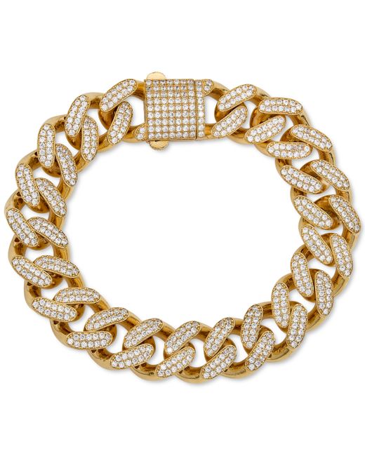Macy's Cubic Zirconia Curb Link Chain Bracelet in 24k Gold-Plated Sterling