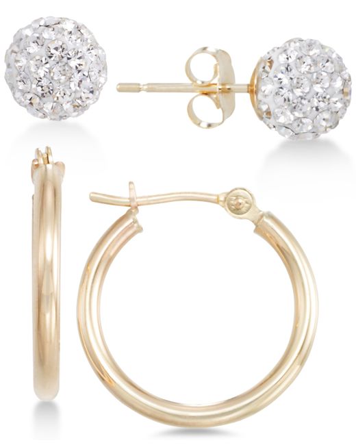 Macy's 2-Pc. Set Crystal Fireball Stud and Polished Hoop Earrings in 10k Gold