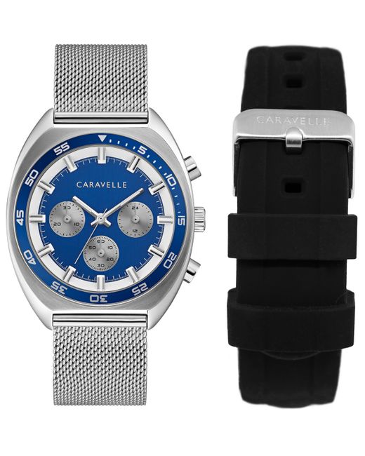 Caravelle NY Designed by Bulova Chronograph Stainless Steel Mesh Bracelet Watch 40mm Box Set Shoes