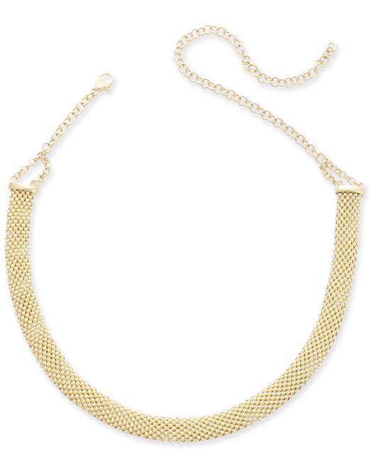 Italian Gold Popcorn Mesh Link Choker Necklace in 14k Gold-Plated Sterling Silver 5 extender