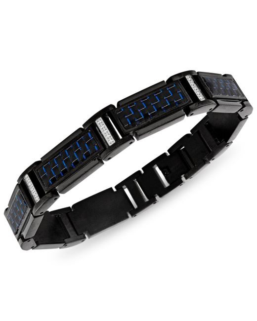 Esquire Men's Jewelry Diamond 1/5 ct. t.w. Blue Carbon Fiber Link Bracelet in Ion-Plated Stainless Steel Created for Macys