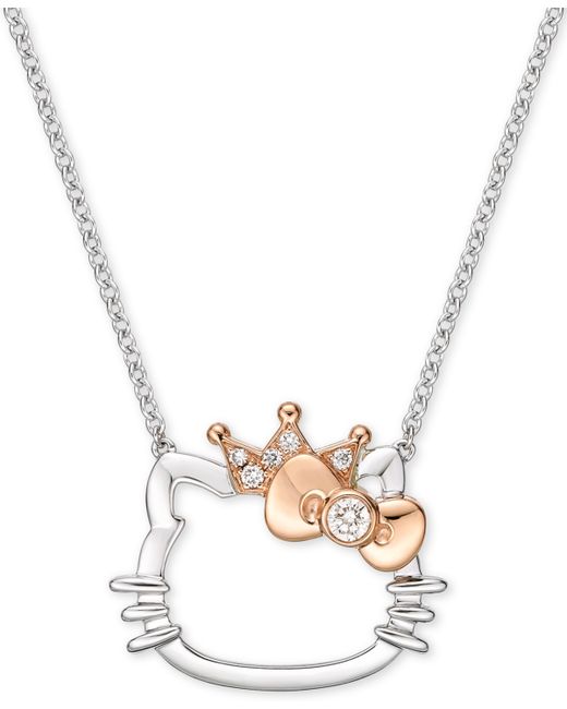 Chow Tai Fook Diamond Accent Hello Kitty 18 Pendant Necklace in 18k White Gold Rose