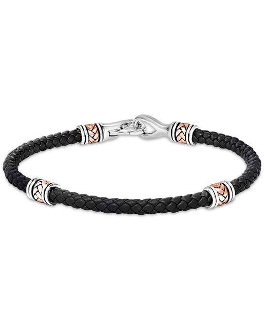 Effy Collection Effy Leather Braided Bracelet in Sterling 14k Rose Gold-Plate