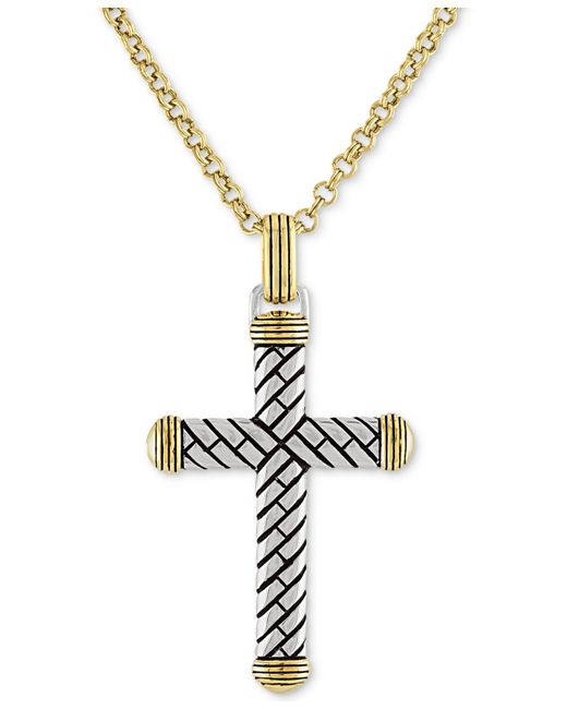 Esquire Men's Jewelry Textured Cross 22 Pendant Necklace in 14k Gold Over Sterling Created for Macys