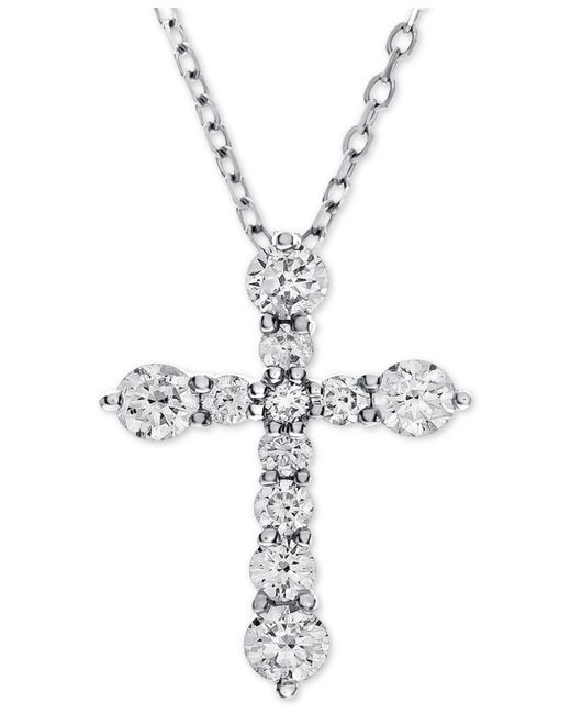Macy's Diamond Cross Adjustable Pendant Necklace 1-1/2 ct. t.w. in 14k