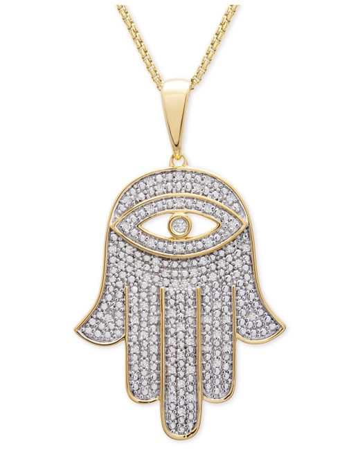 Macy's Diamond Hamsa Hand 22 Pendant Necklace 1/4 ct. t.w. in 14k Gold-Plated Sterling or