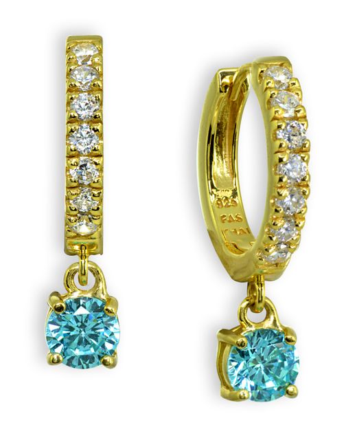 Giani Bernini Clear Blue Cubic Zirconia Dangle Drop Huggie Hoop Earring in 18k Gold Plated Sterling Silver