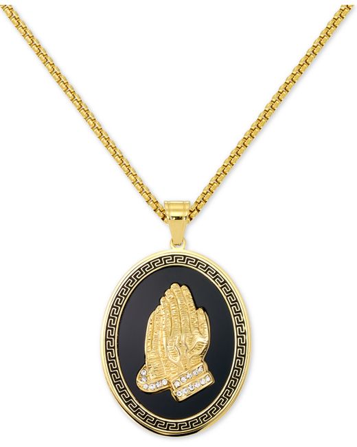 Legacy For Men By Simone I. Legacy for by Simone I. Smith Praying Hands 24 Pendant Necklace in Black Enamel Yellow Ion-Plated Stainless Steel