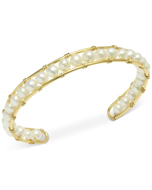Macy's Cultured Freshwater Pearl 5mm Cuff Bracelet in 14k Gold-Plated Sterling