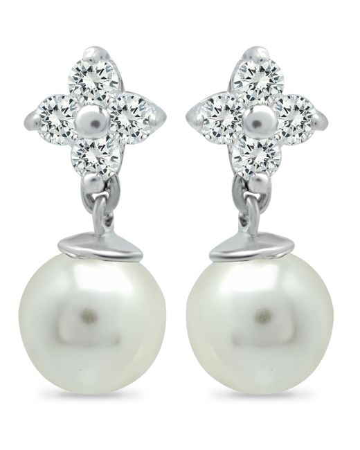 Macy's Imitation Pearl and Cluster Cubic Zirconia Drop Earrings Crafted in Fine Plate