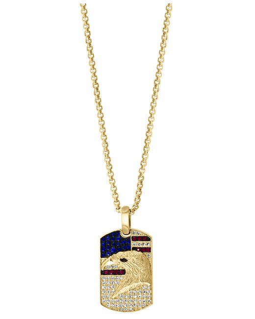 Effy Collection Effy Diamond 1/3 ct. t.w. Ruby 1/10 Sapphire 1/5 Eagle Dog Tag 22 Pendant Necklace in 14k Gold